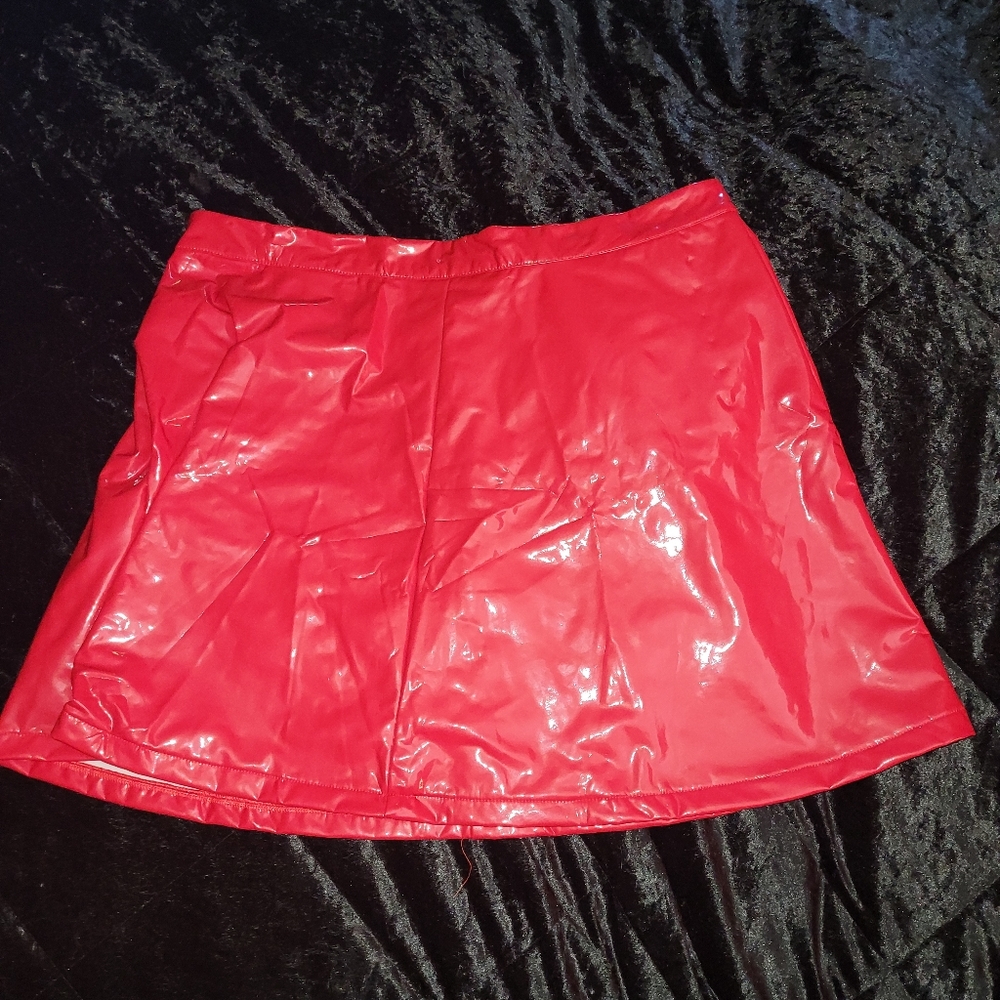 Red pvc mini skirt - very soft vinyl